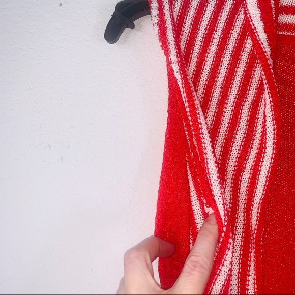 VertiGo striped sleeveless red white striped duster draped tunic cardigan - Picture 7 of 10